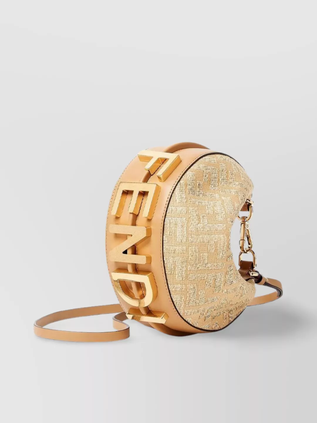 Fendi Jacquard Fabric Mini Hobo Bag With Raffia Ff