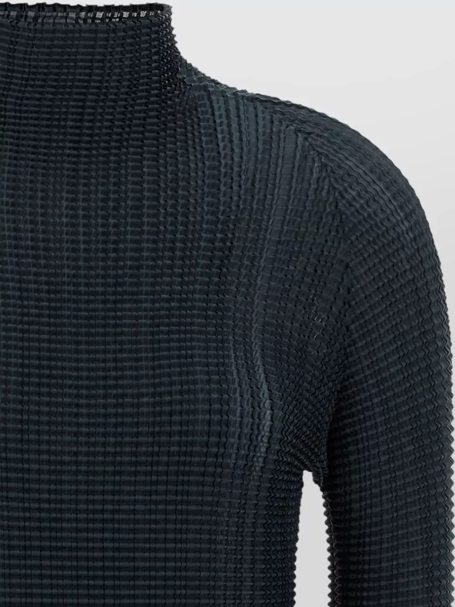 Issey Miyake Pleated High-Neck Long-Sleeve Blouse
