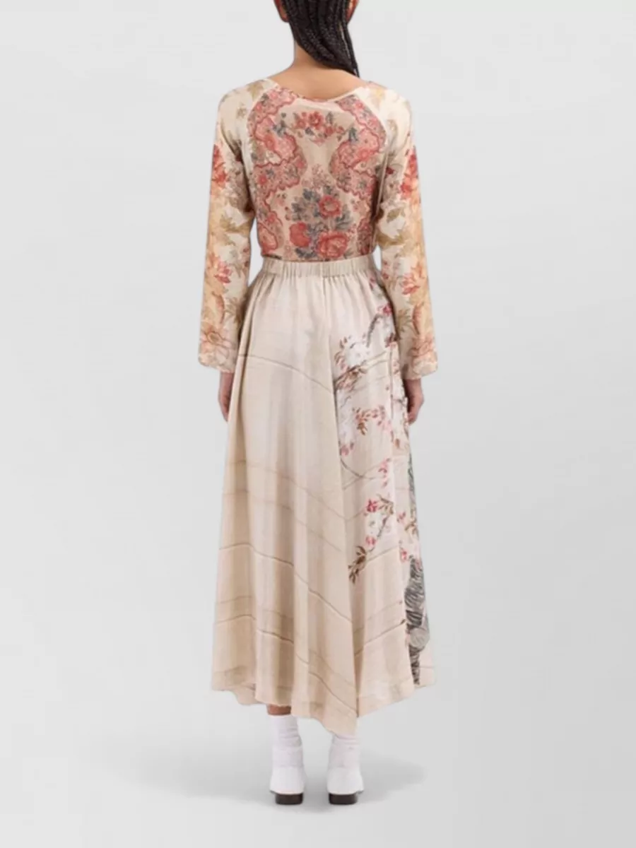 Pierre Louise Mascia Floral Print Silk A-Line Skirt