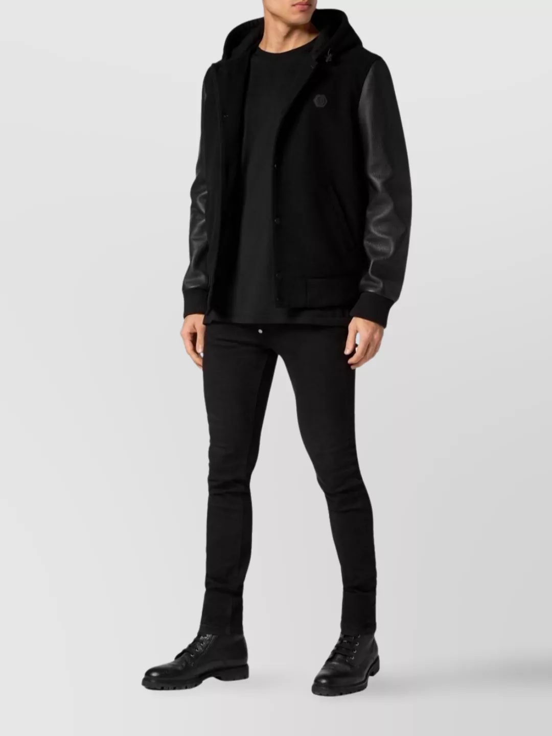 Philipp Plein Hooded Jacket Leather Sleeves