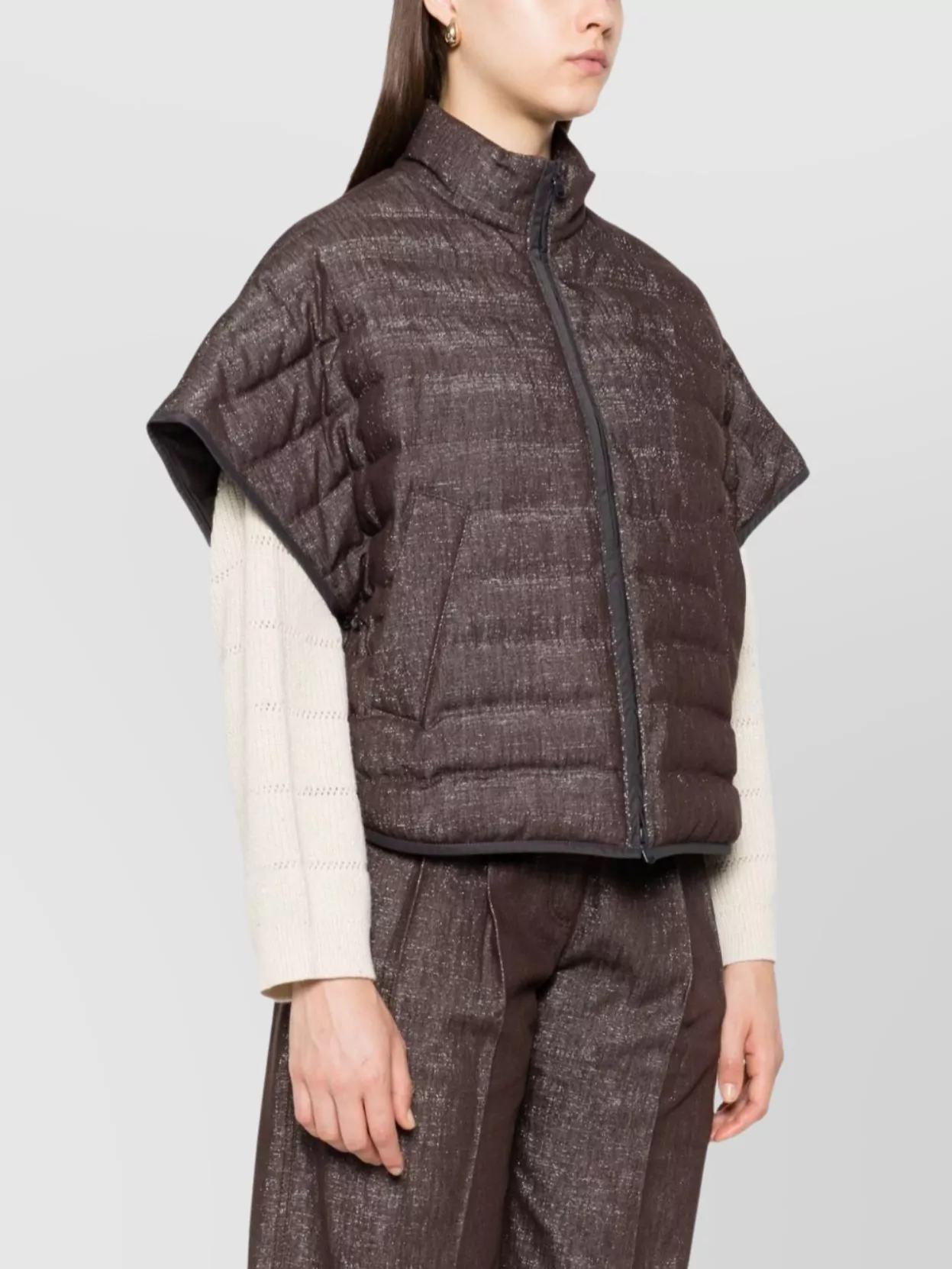 Brunello Cucinelli Short Sleeve Quilted High Neck Jacket