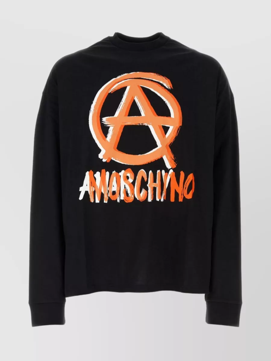 Shop Moschino Oversize Long Sleeve T-shirt With Anarchy Print In Black