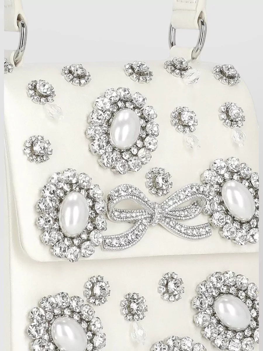 Self-Portrait The Bow Satin Crystal-Embellished Mini Bag
