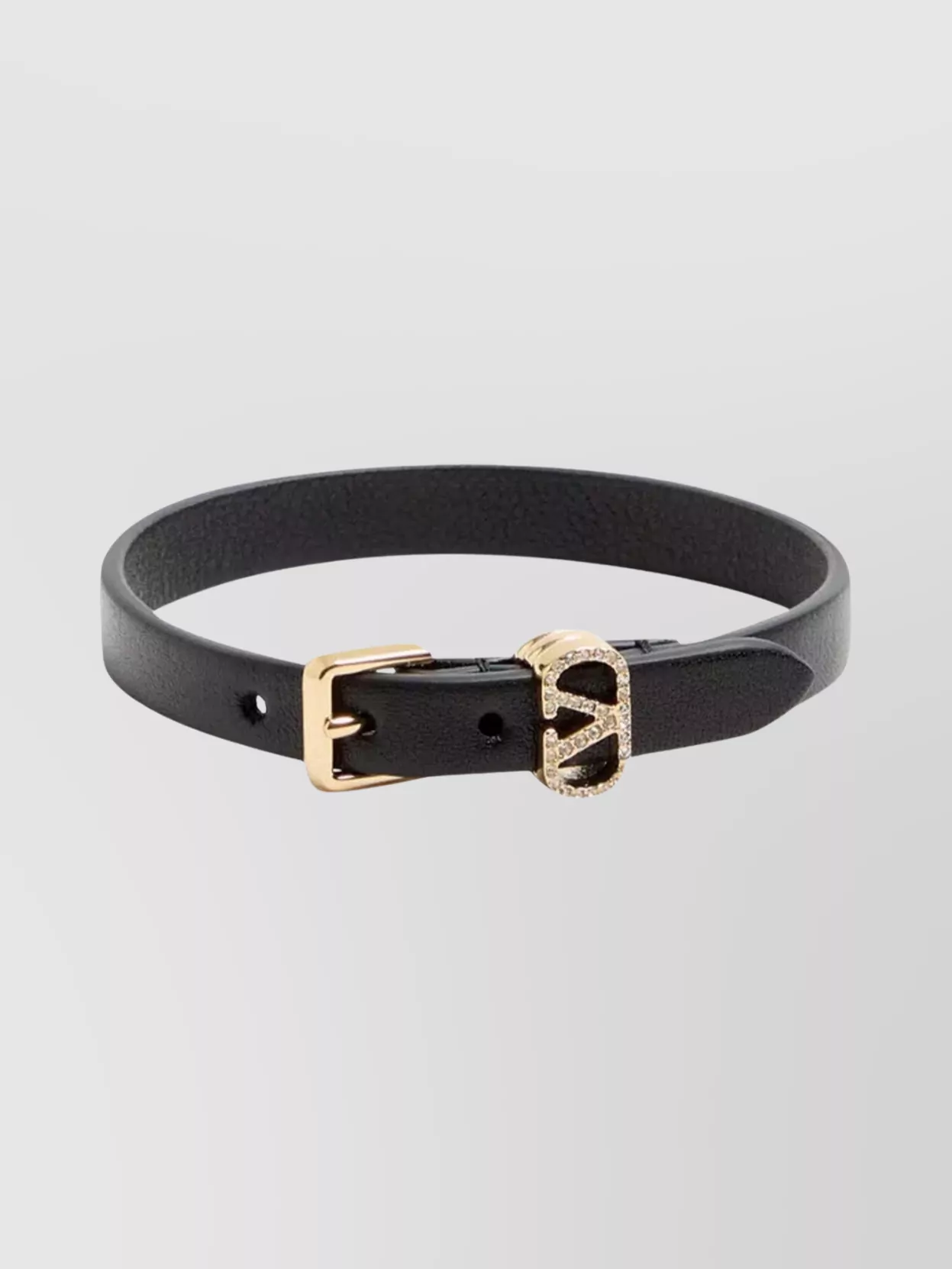 Valentino Leather Ovalette Bracelet Gold-tone Buckle In Black