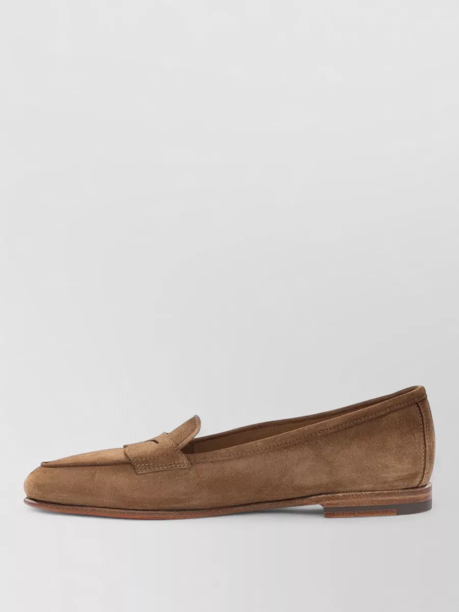 Santoni Suede Penny Strap Loafers Leather Sole