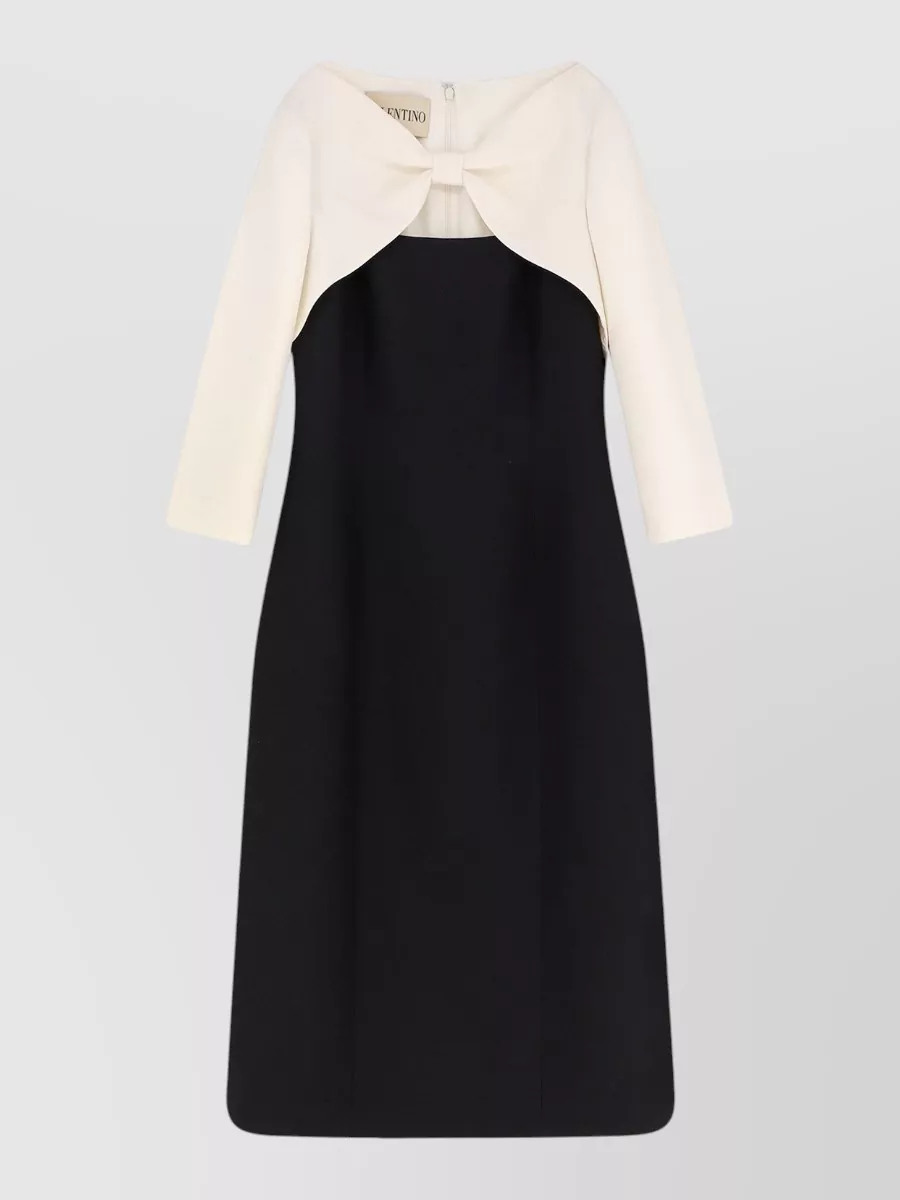Valentino Crepe Midi Dress Knot Detail Contrast In Black