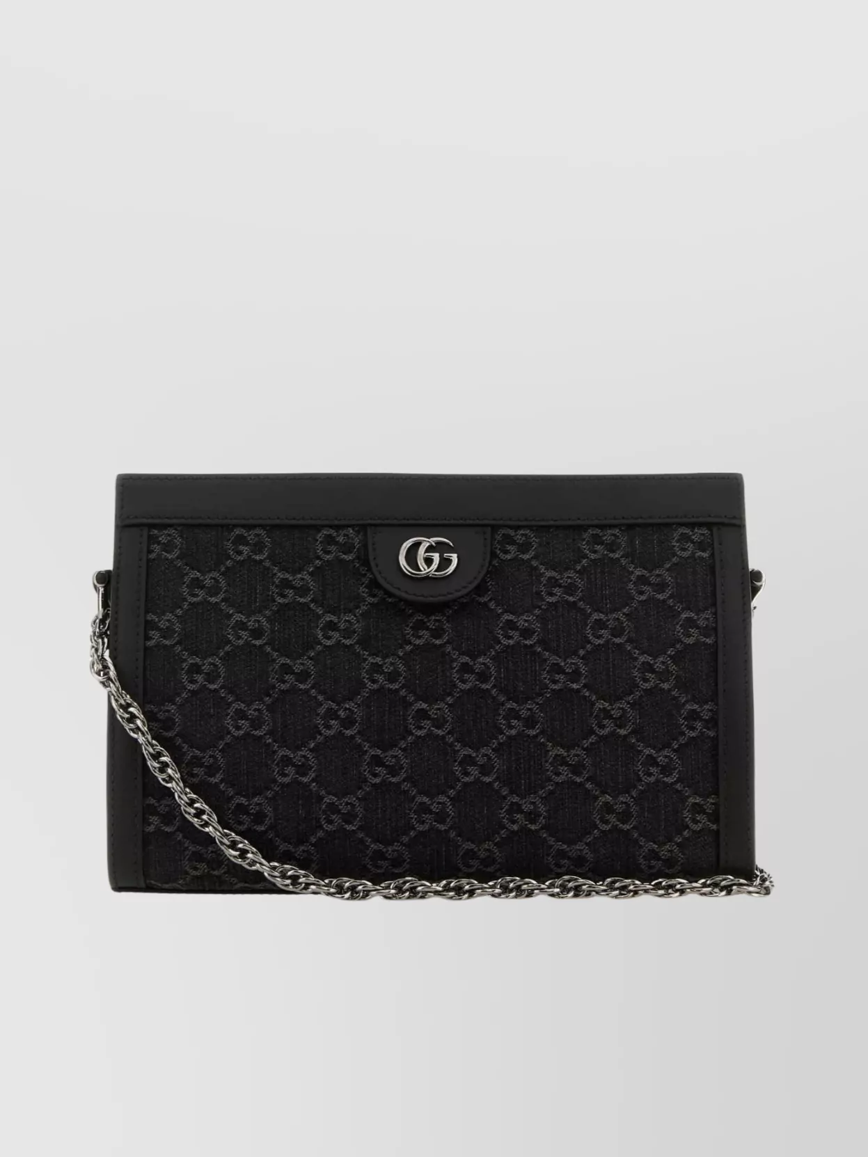 Shop Gucci Fabric And Leather Crossbody Bag With Chain Strap In Black
