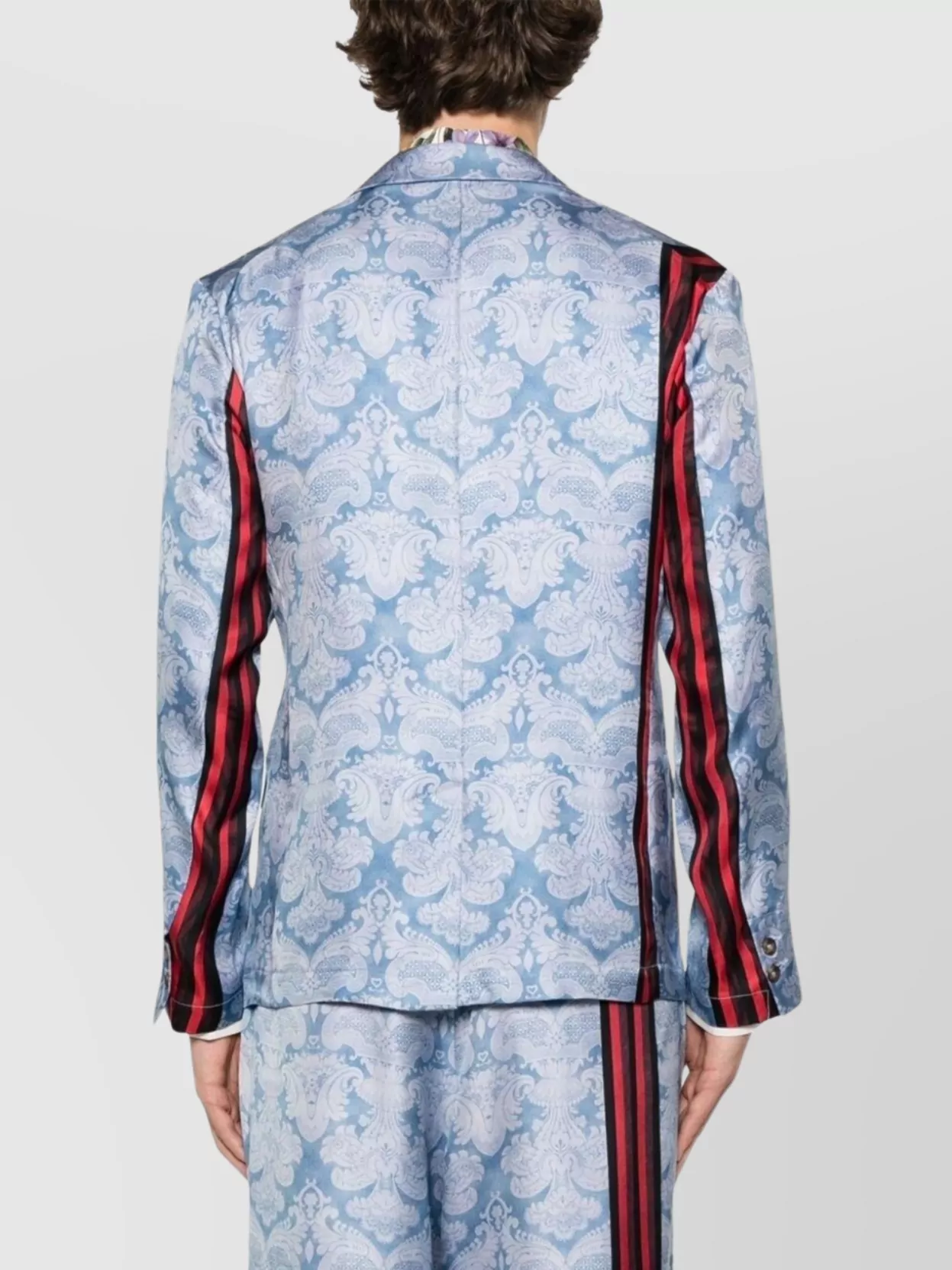 Pierre Louise Mascia Double Breasted Blazer Striped Detail In Blue