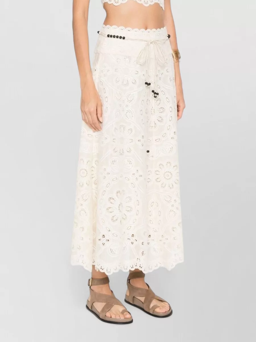Zimmermann Embroidered Midi A-Line Skirt