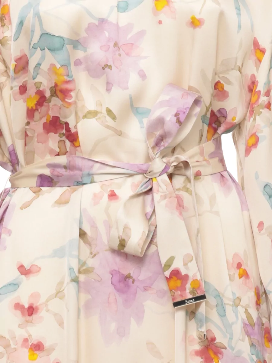 Herno Floral-Print Belted Knee-Length Dress