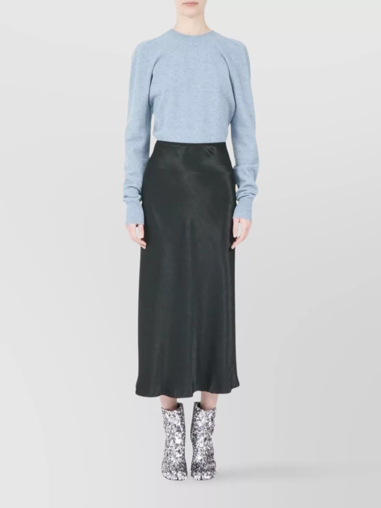 Maison Margiela Midi A-line Satin Skirt High Waist In Black