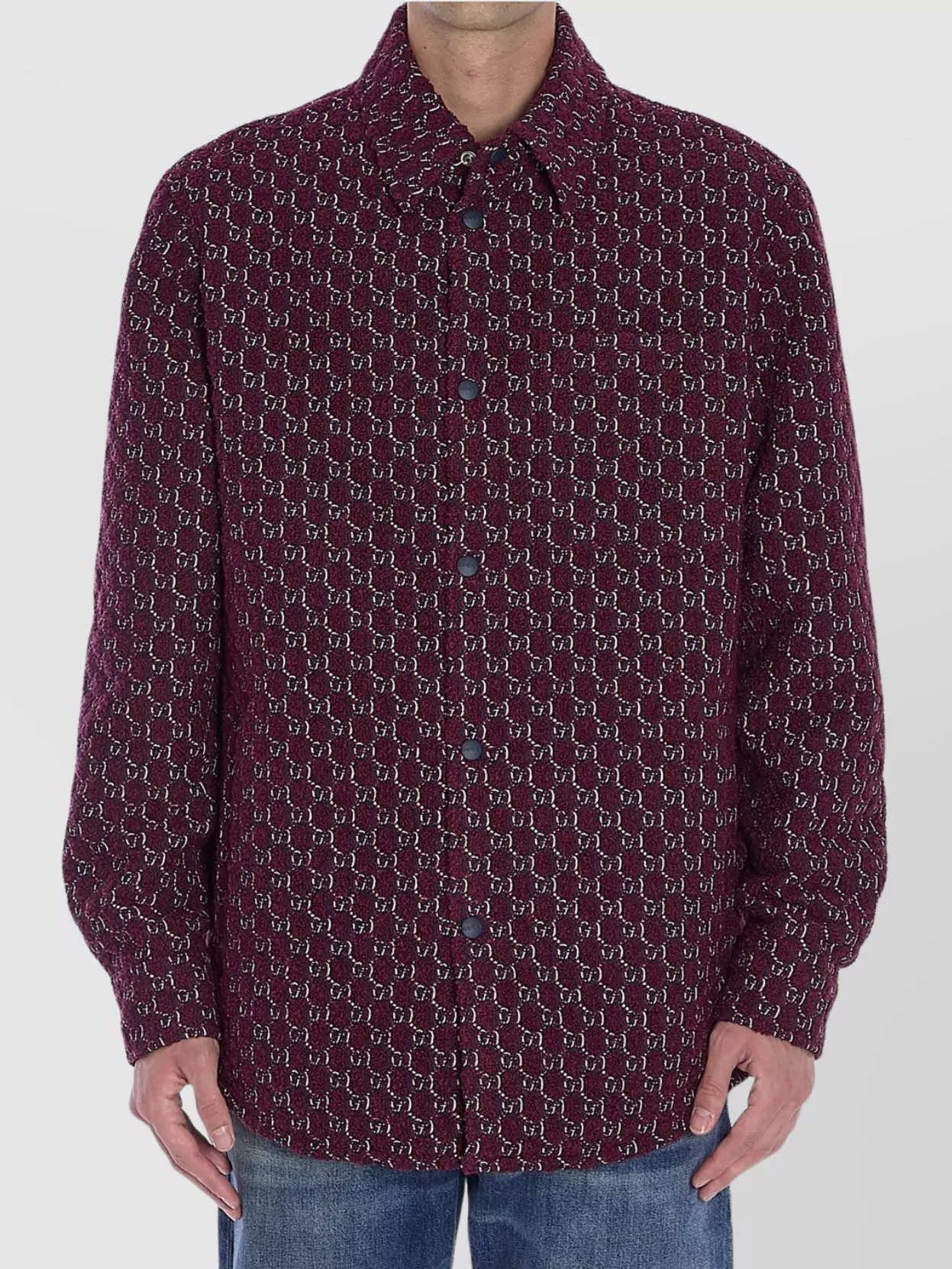 Gucci Bouclé Wool Blend Overshirt With Chest Pocket