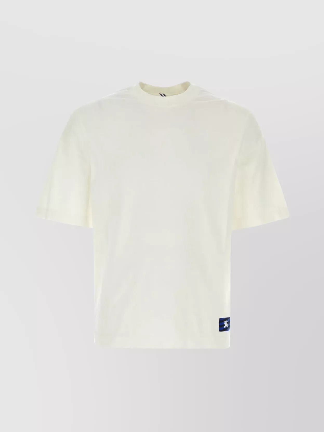 Shop Burberry Ribbed Crew-neck T-shirt With Equestrian Patch In Beige