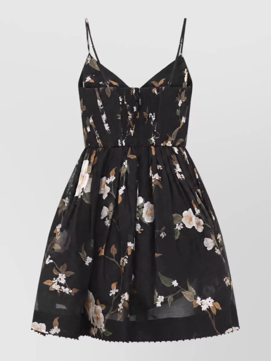 Zimmermann Silk linen floral-print draped v-neck panelled corset mini dress