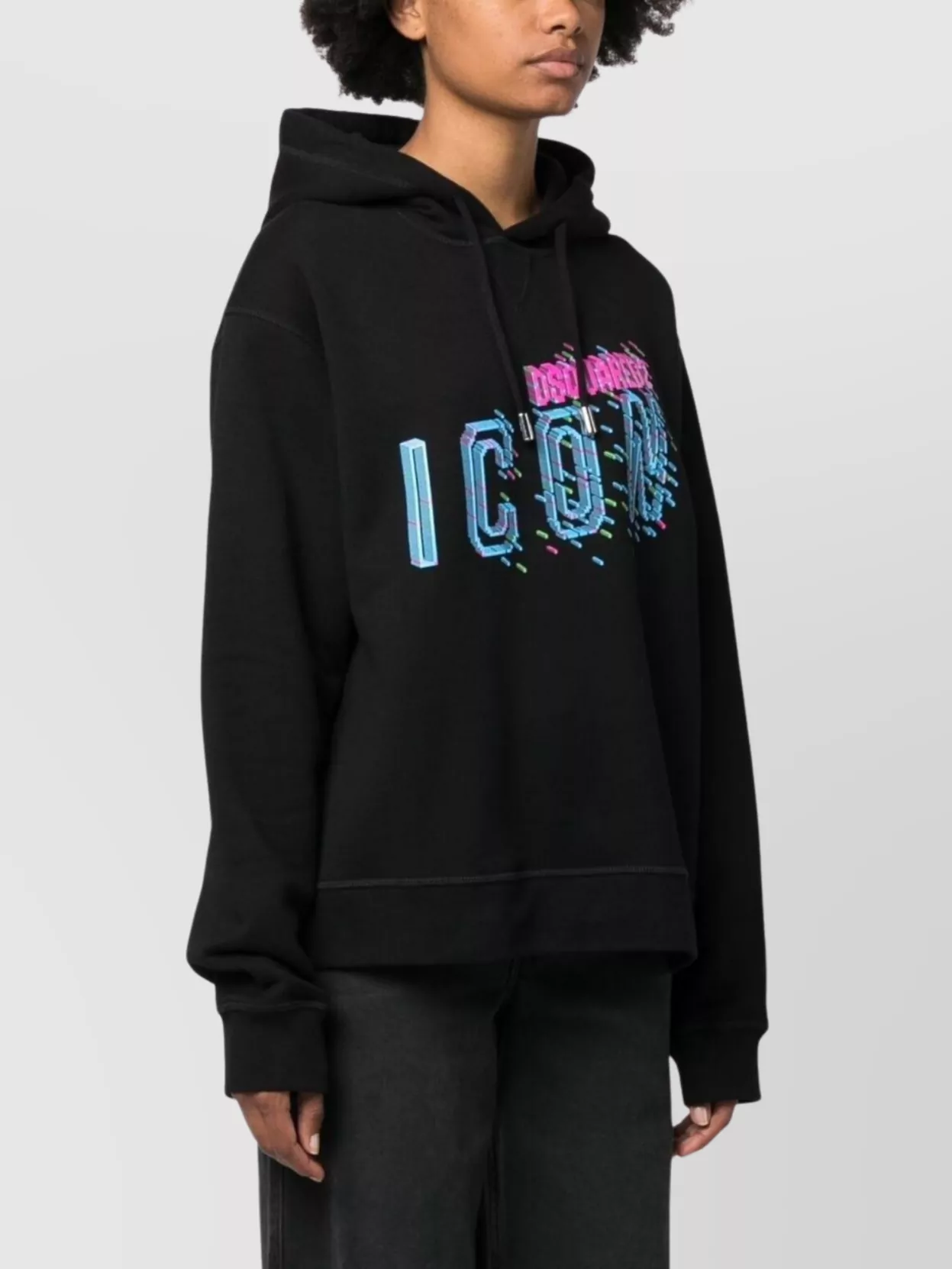 Dsquared2 Pixelated Icon Graphic Hoodie With Ribbed Finish In Black