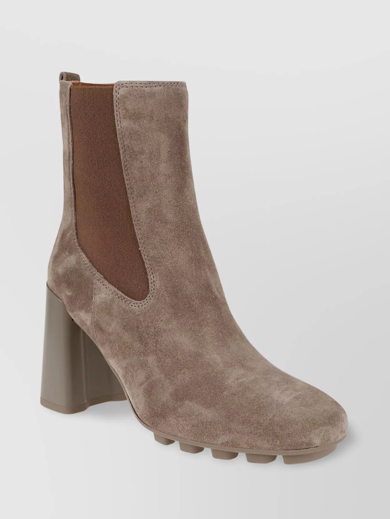 Hogan Suede Block Heel Ankle Boots With Elastic Panels