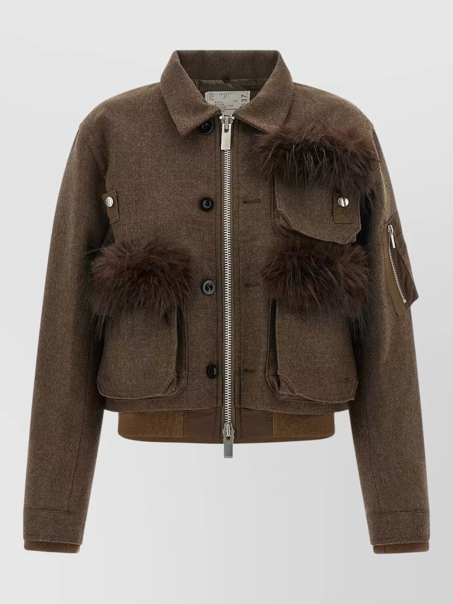 Sacai Wool faux fur trim blouson jacket