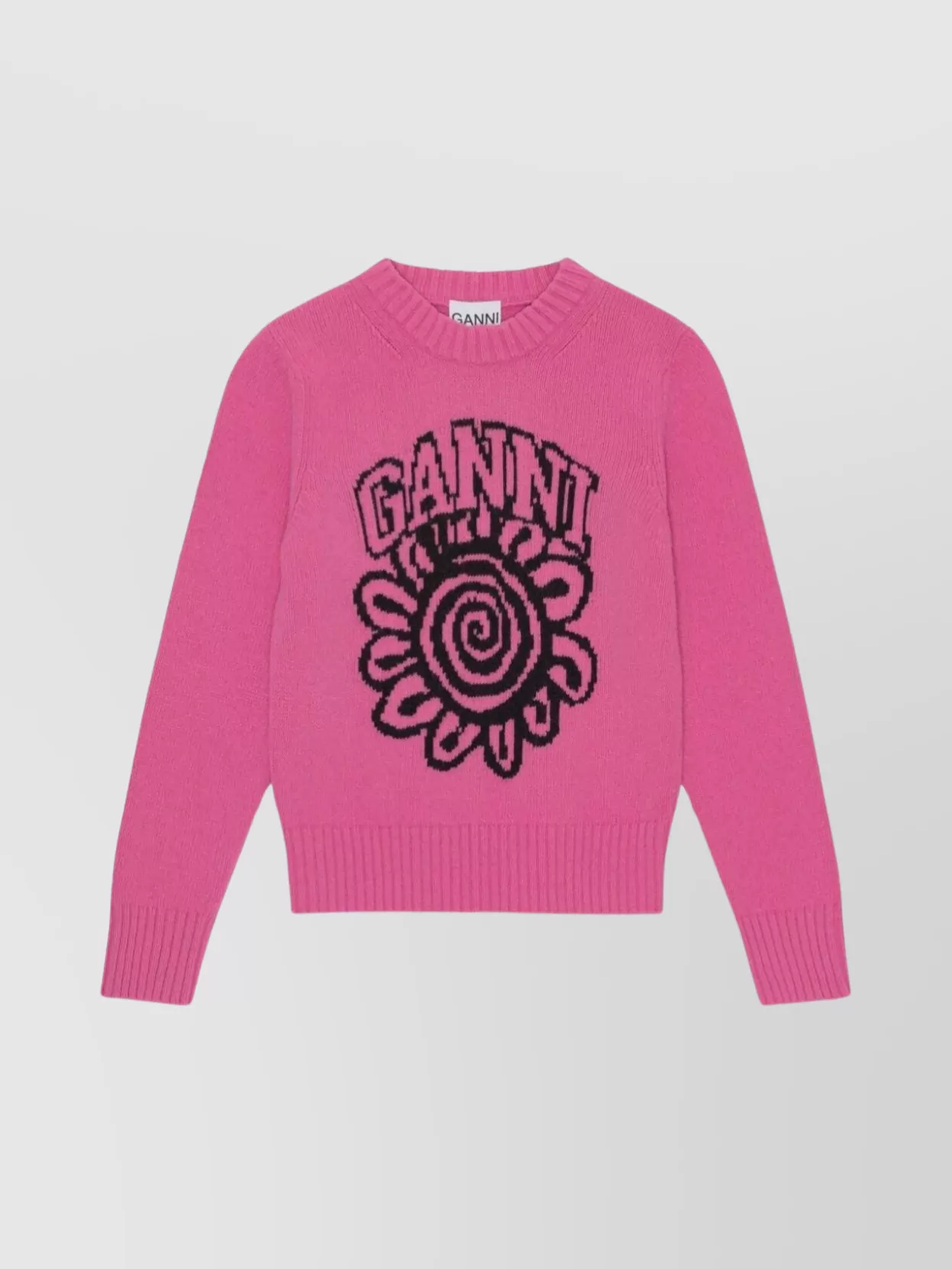 Shop Ganni Intarsia Graphic Crew Neck Sweater