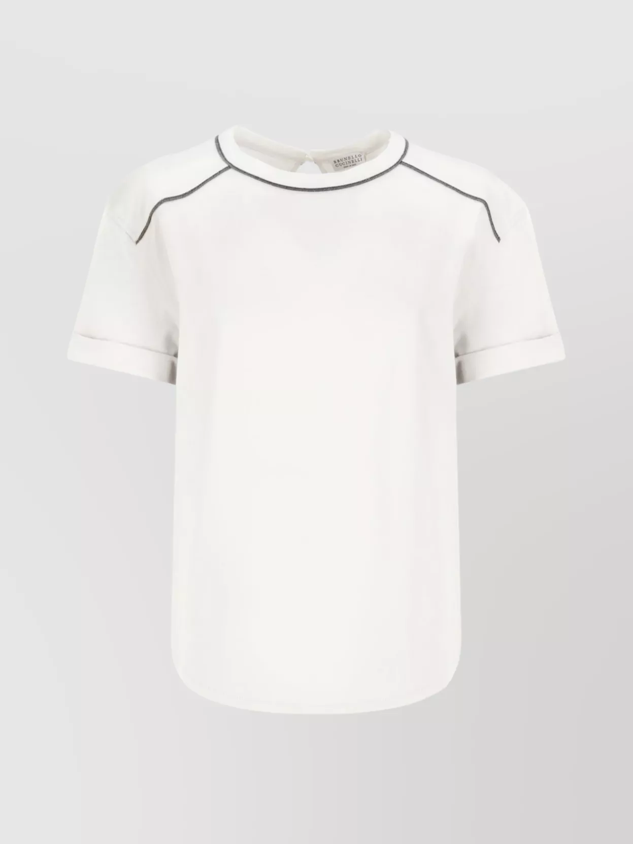 Brunello Cucinelli Crewneck T-shirt With Diamond Cut Brass In White