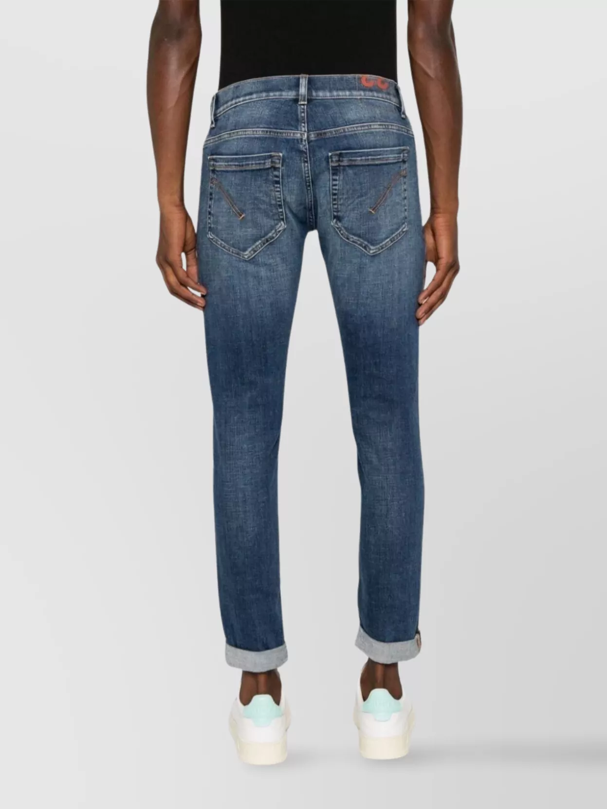 Dondup Organic Stretch Denim Trousers With Rolled Cuffs In Blue