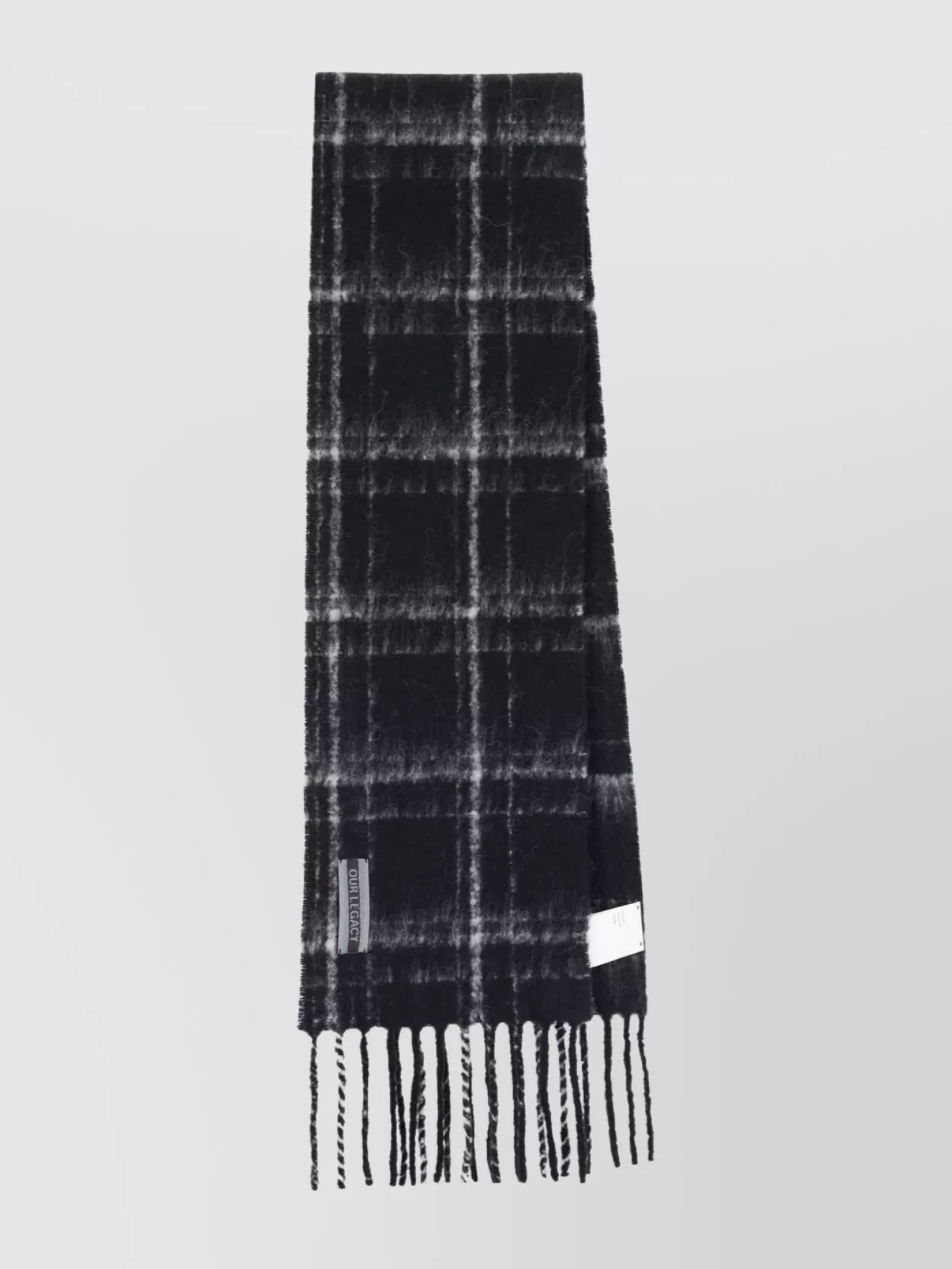 Our Legacy Fringed Plaid Scarf Soft Texture In Black