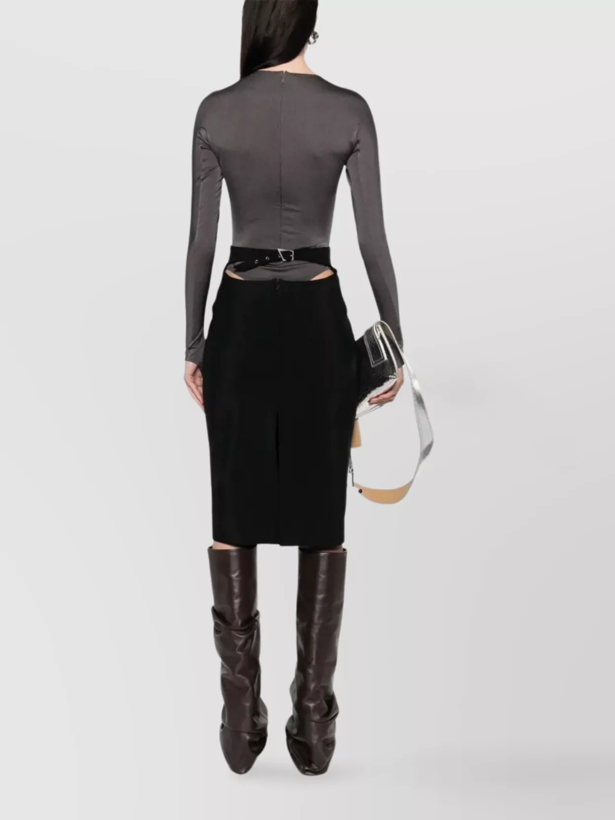 Mugler Slim High Waist Belted Midi Skirt