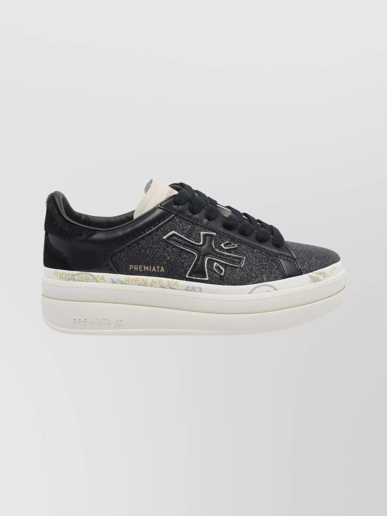 Premiata Platform Sneakers With Glitter And Contrast Tab