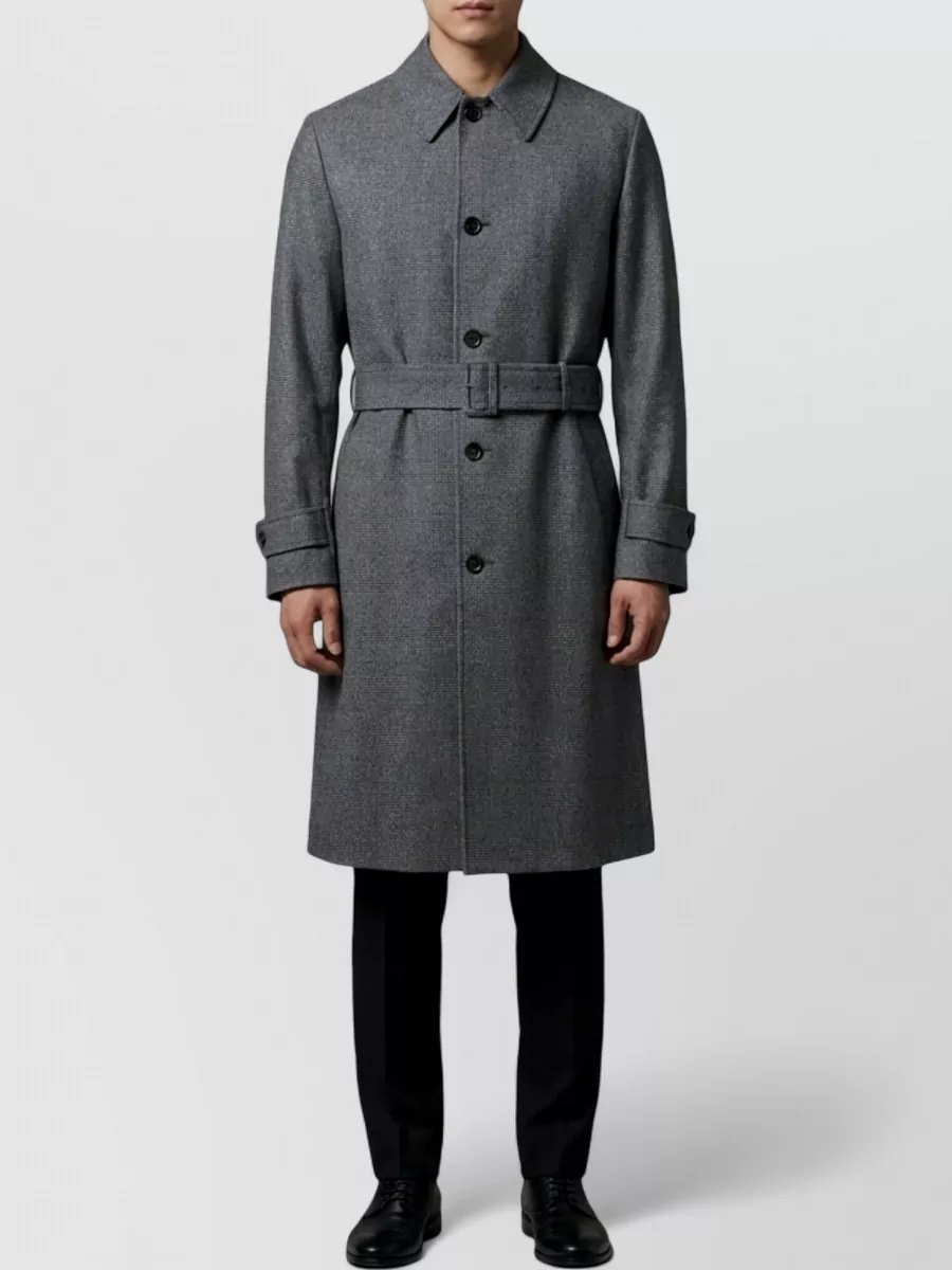 Lardini virgin wool checked single-breasted belted coat
