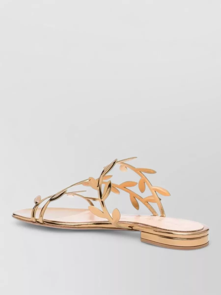 Gianvito Rossi Patent Leather Leaf-Pattern Slide Sandals