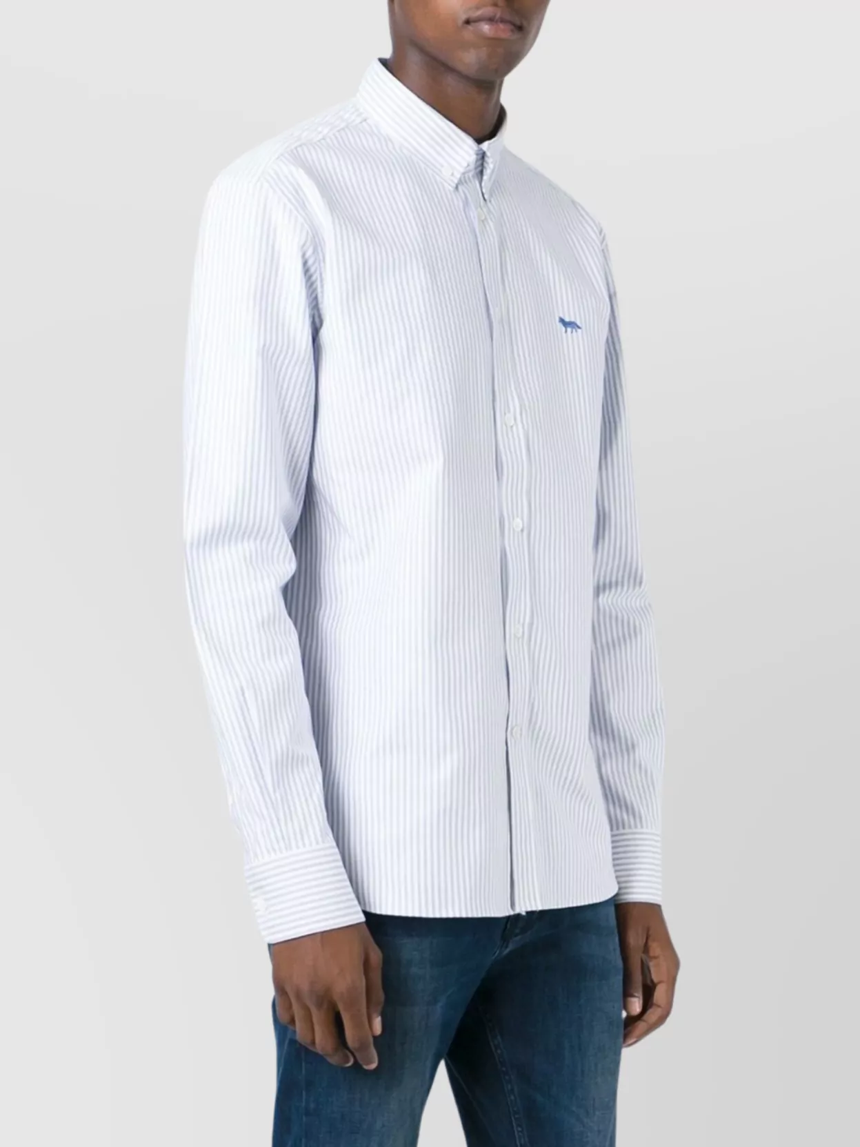 Maison Kitsuné Striped Cotton Sweatshirt Button-Down Collar