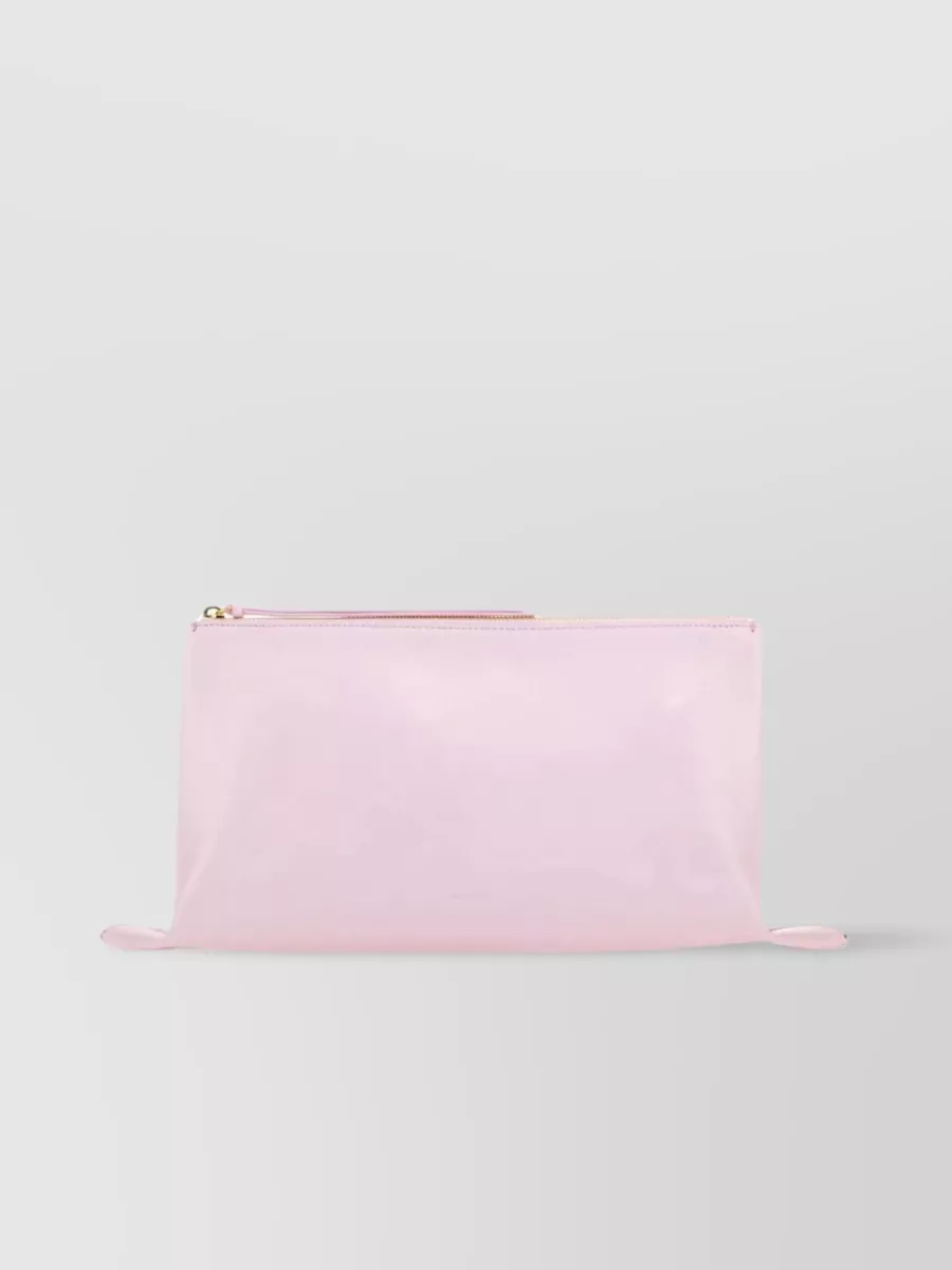 Shop Jil Sander Leather Clutch With Vintage Charm And Gold Accents In Pastel