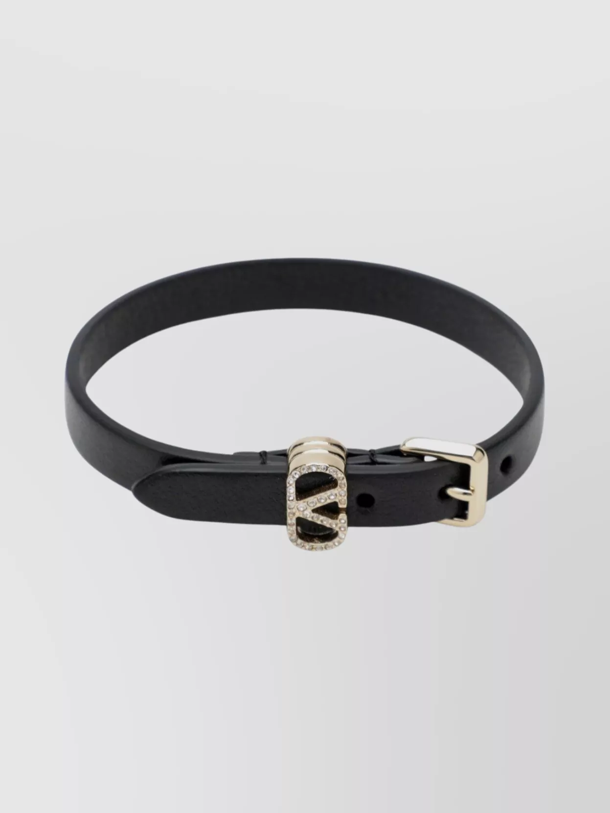 Valentino Crystal Leather Bracelet Featuring Buckle In Black