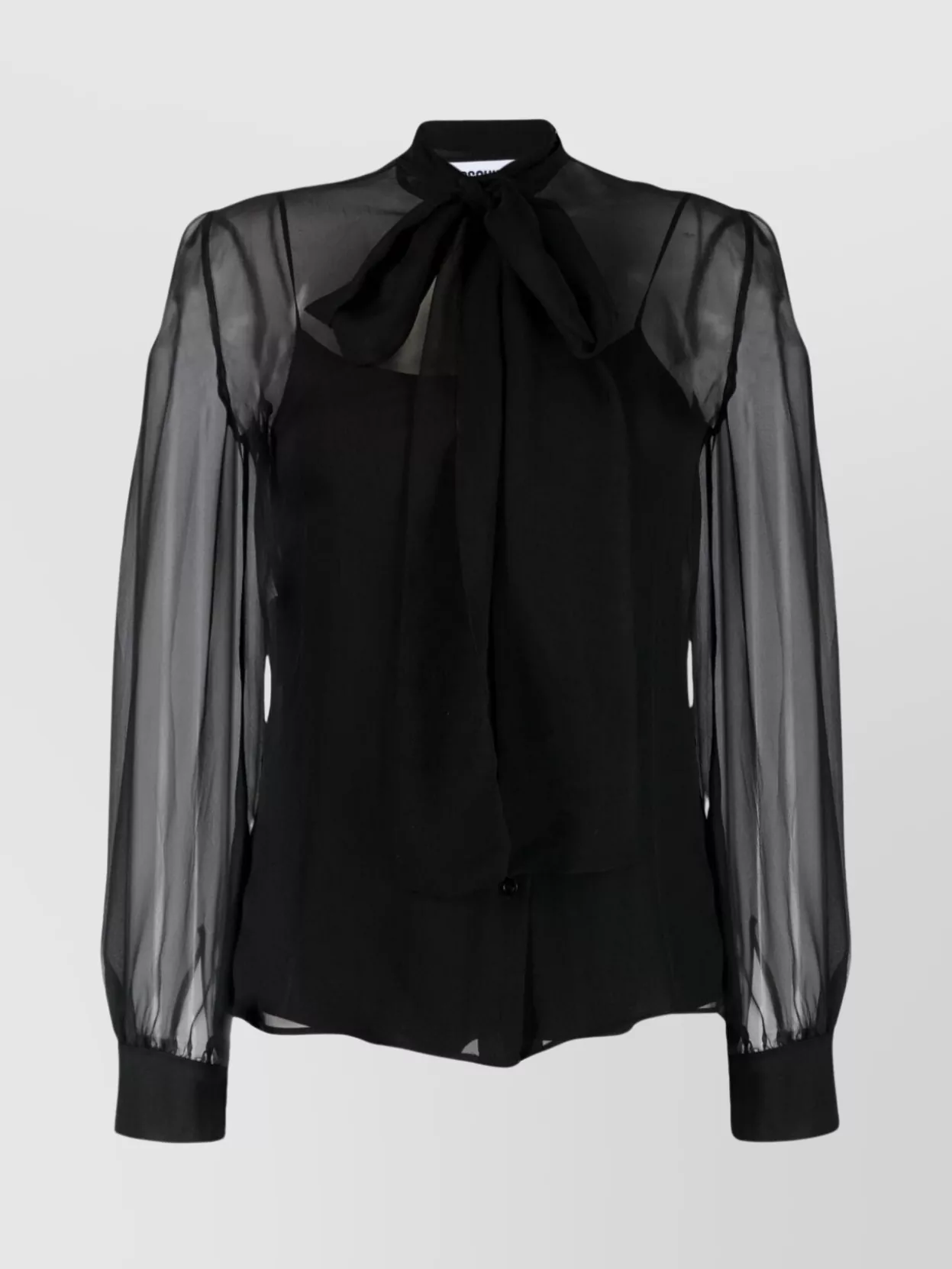 Shop Moschino Silk Blouse With Curved Hem And Long Sleeves In Black