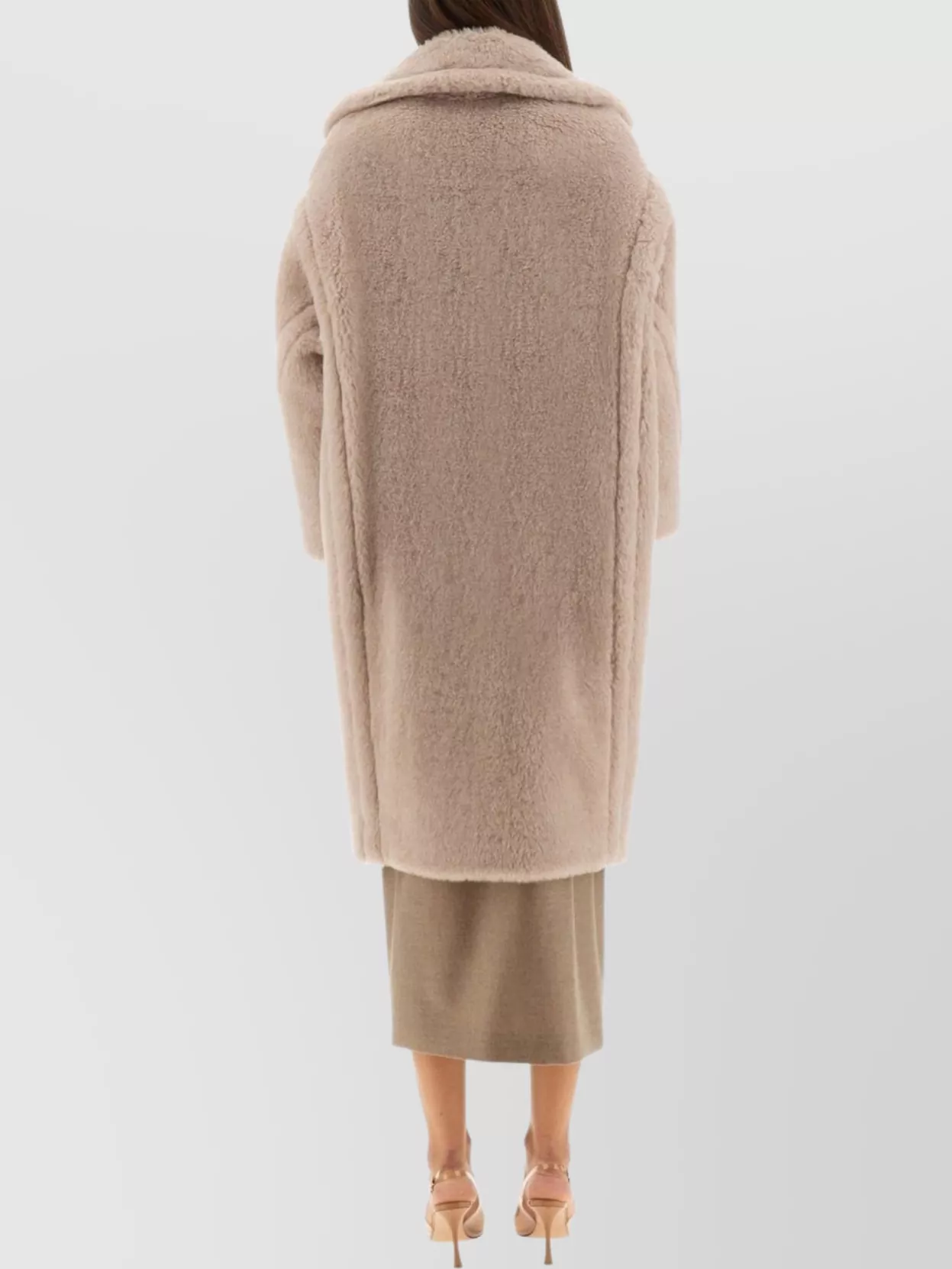 Max Mara Double Breasted Faux Fur Long Coat In Neutral