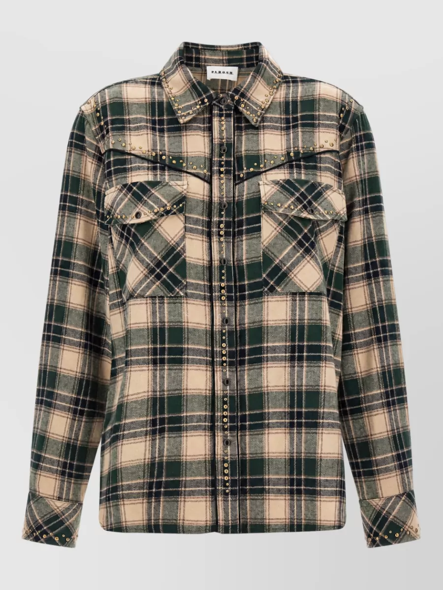 P.a.r.o.s.h. cotton checked western studded shirt