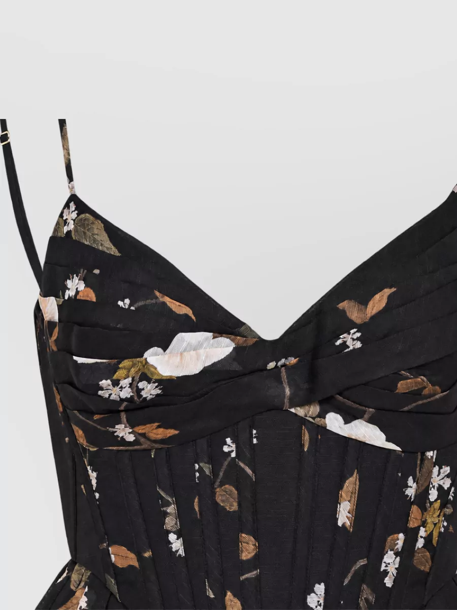 Zimmermann Silk Linen Floral-Print Draped V-Neck Panelled Corset Mini Dress