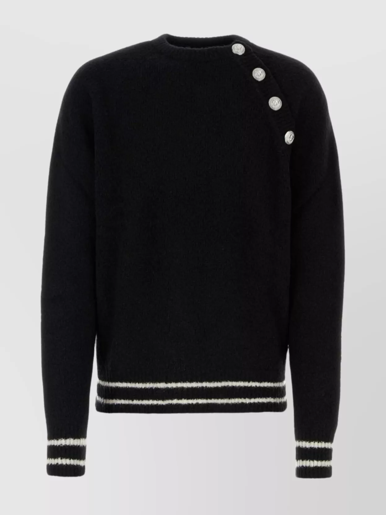 Shop Balmain Buttoned Shoulder Wool Blend Sweater