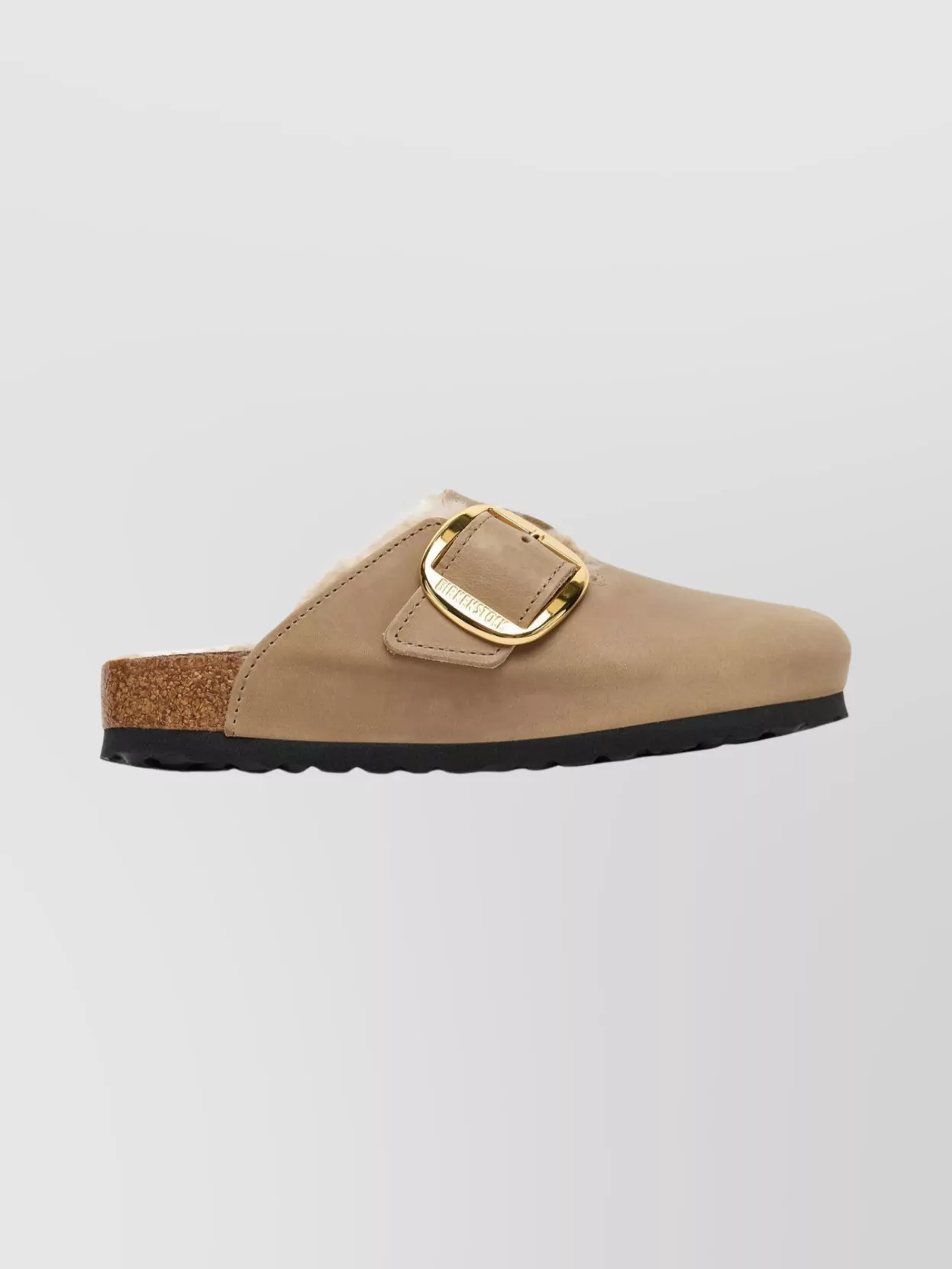Birkenstock Boston Mules With Gold Buckle And Rubber Sole In Brown