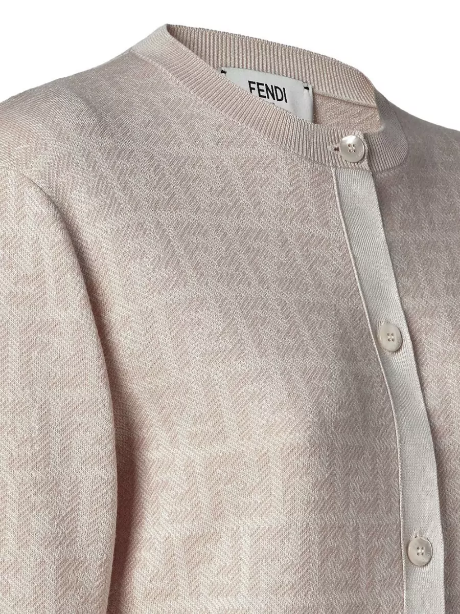 Fendi Wool Slim-Fit Ribbed Ff Jacquard Cardigan