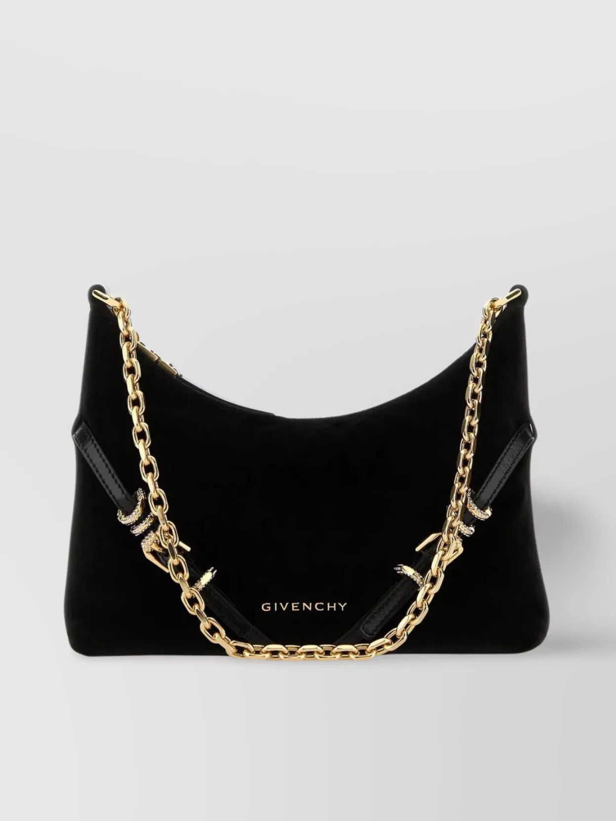 Shop Givenchy Velvet Party Shoulder Bag With Straps And Metal Chain Handle In Black