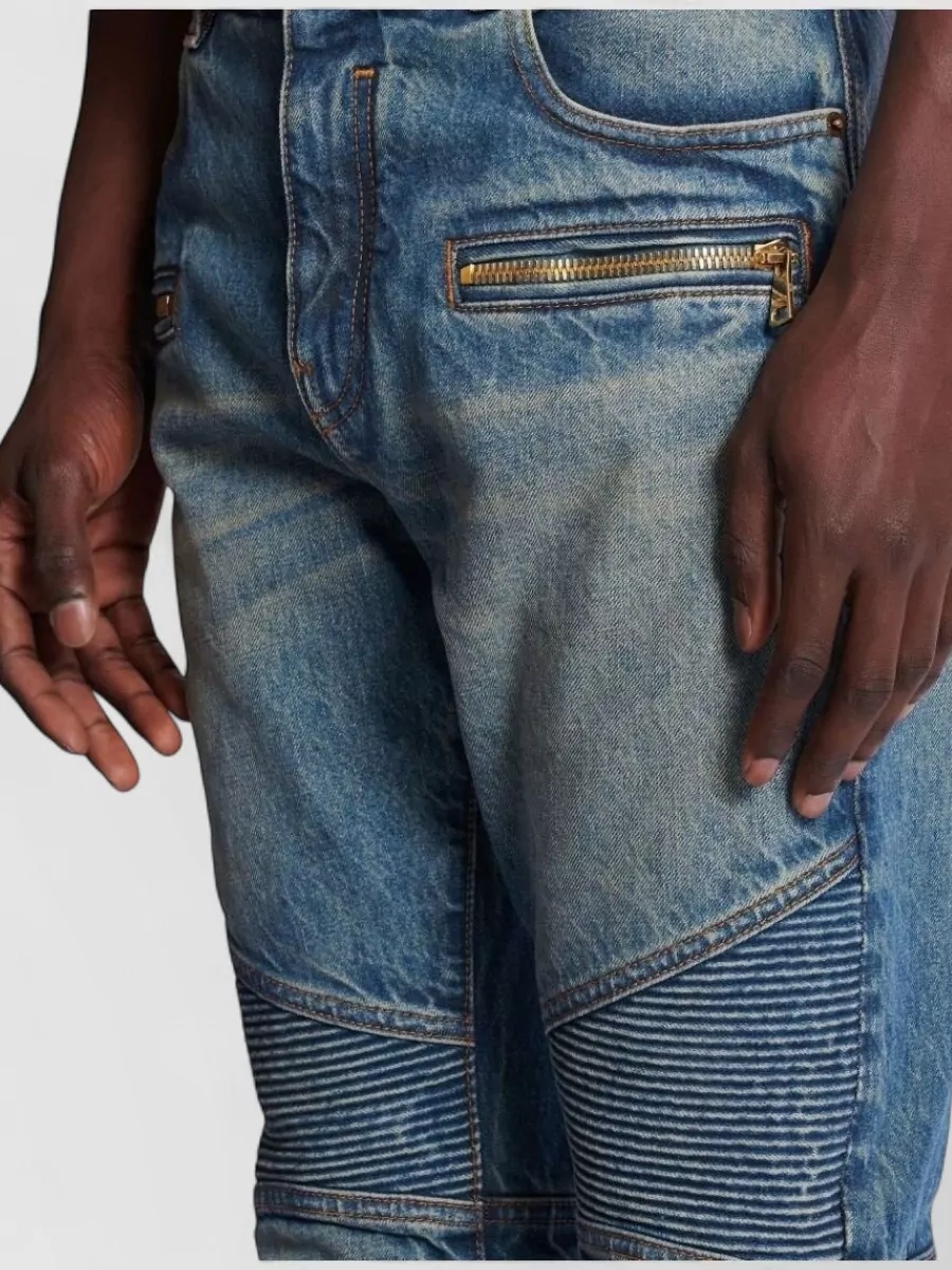 Balmain Ribbed Straight-Leg Low-Rise Denim Jeans