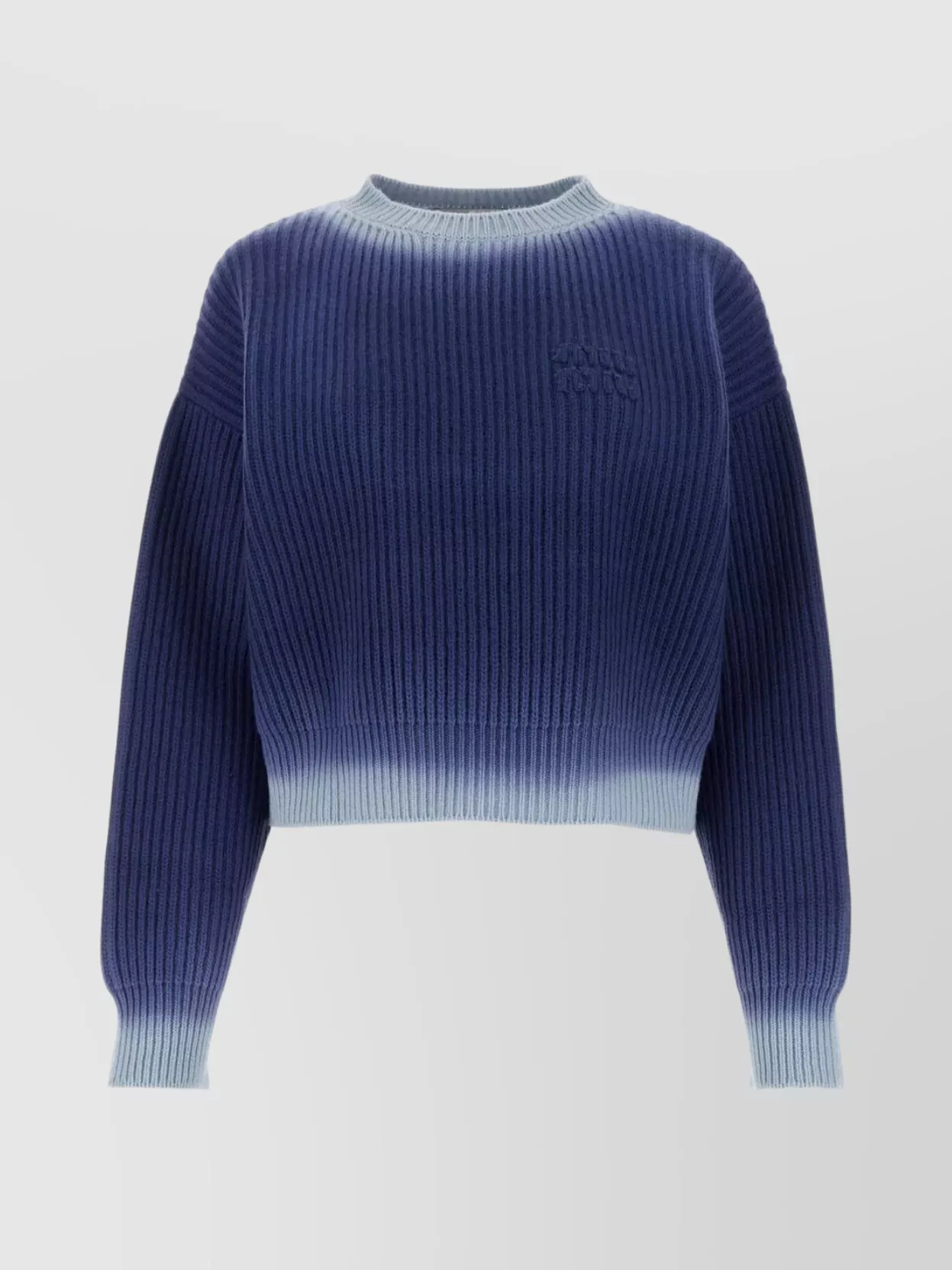 Shop Miu Miu Ribbed Wool Knit Sweater With Ombre Trim In Blue