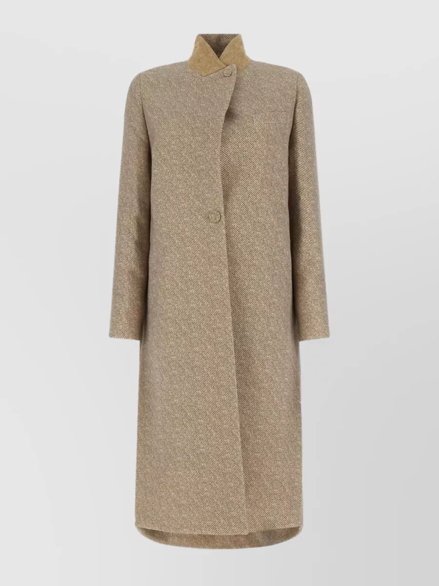 Shop Fendi Wool Blend Embroidered Coat In Brown