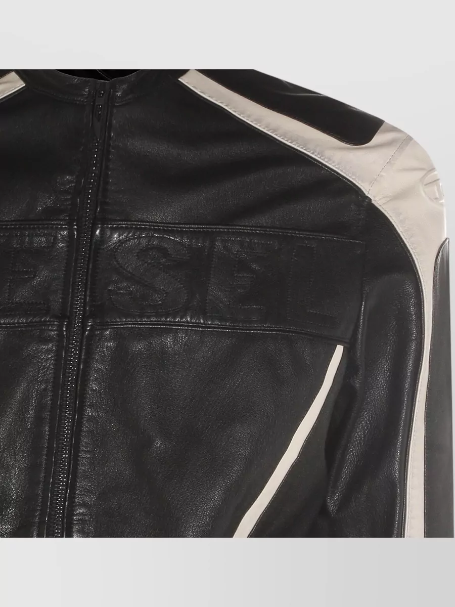 Diesel Panel Detail Leather Jacket Long Sleeves Zip Pockets