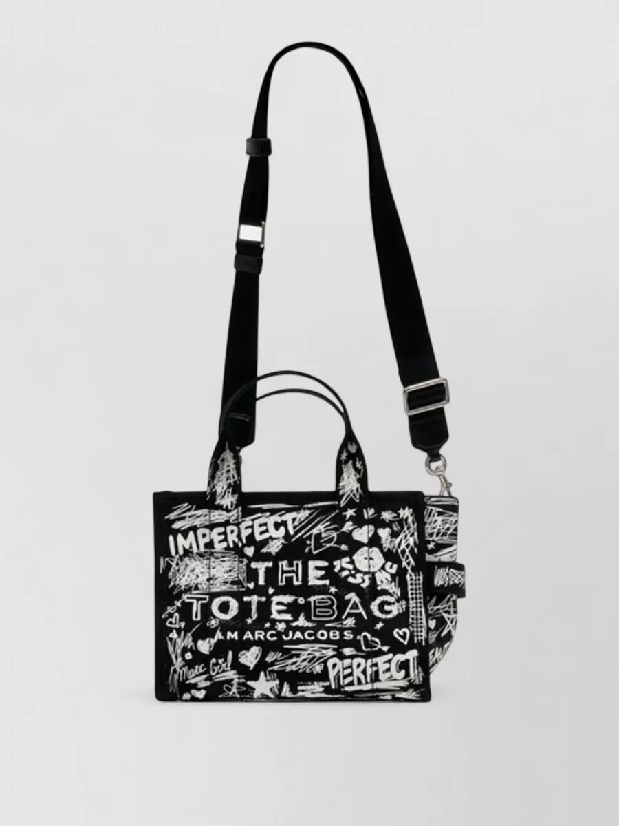 Marc Jacobs Small Cotton Tote Bag Graphic Logo In Black