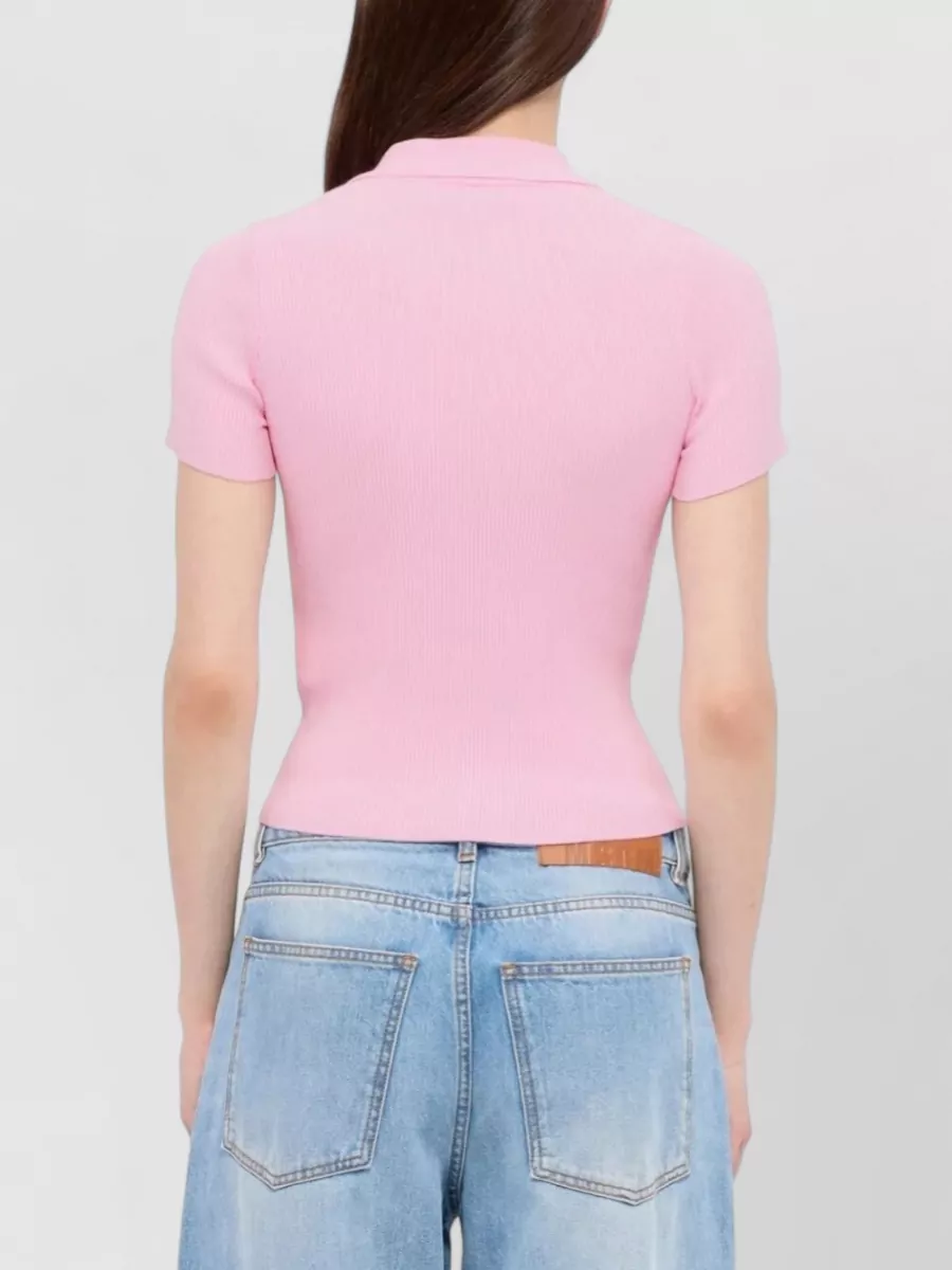 Msgm Ribbed Short-Sleeve Polo Top