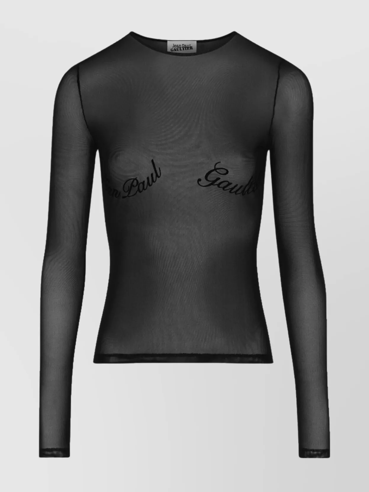 Shop Jean Paul Gaultier Crewneck Logo Flocked Sheer Top Sleeves