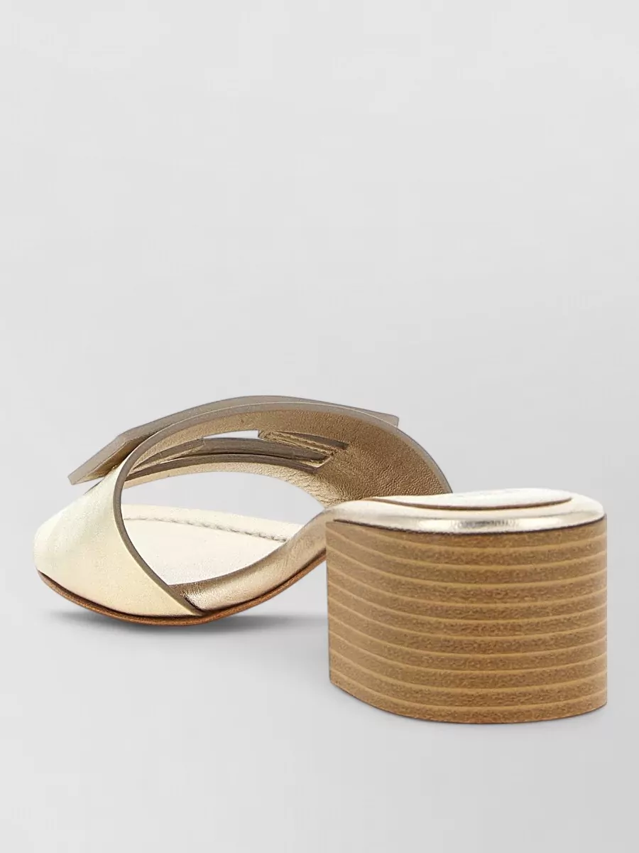 Fendi Leather Metallic Block-Heel Slides