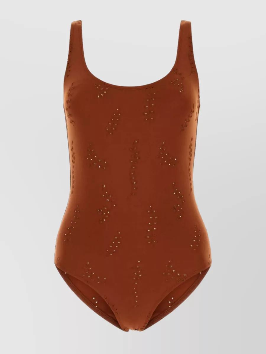Shop Chloé Eres Pacific Scoop Back Embroidered Swimsuit In Burgundy