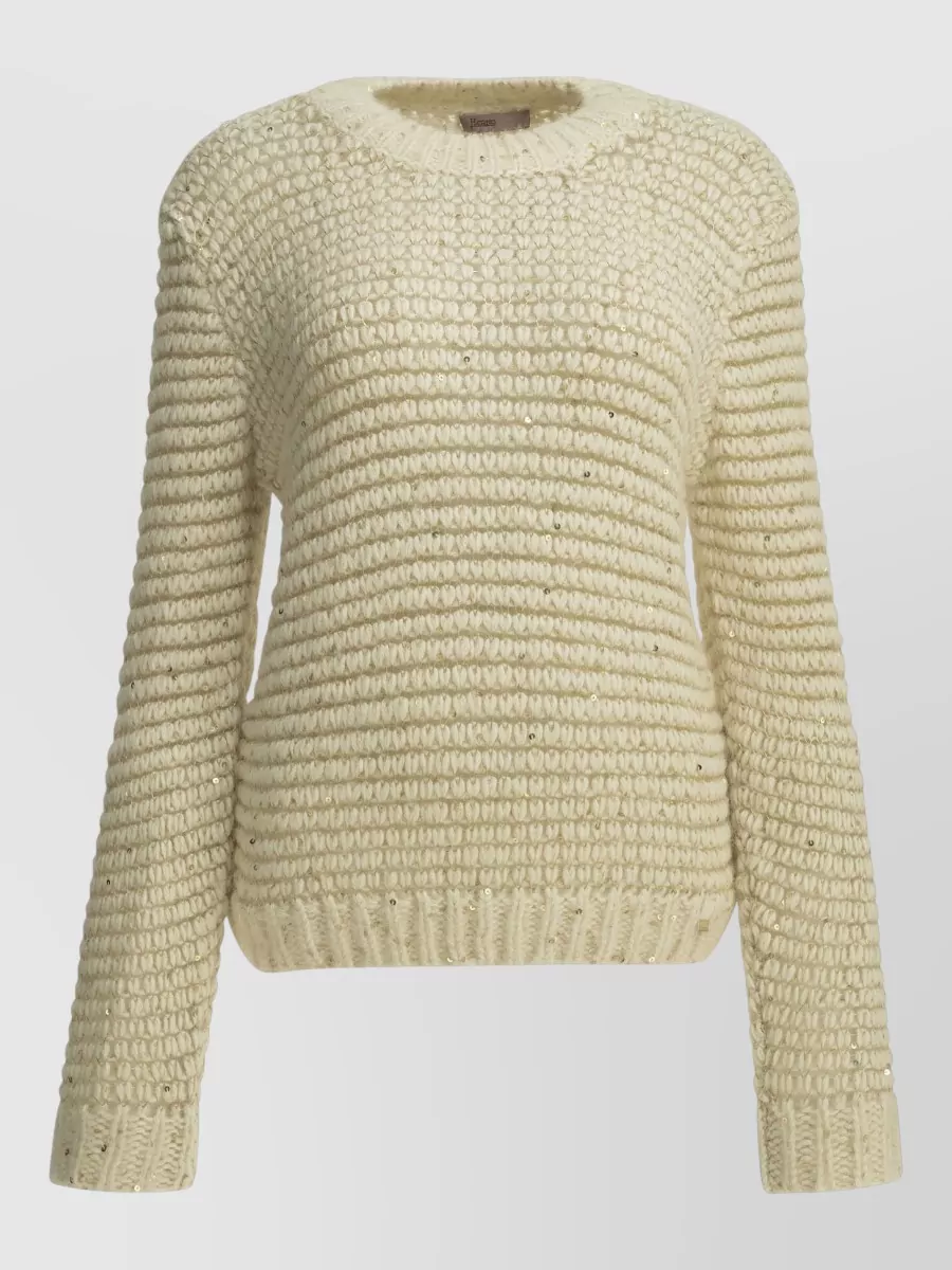 Herno Sequin-embroidered Alpaca-blend Corn-stitch Sweater In Neutral
